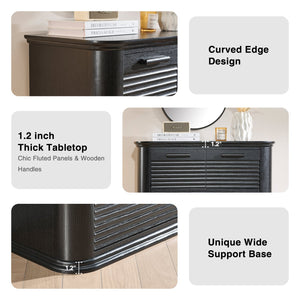 English Elm 6 Drawer Tall Fluted Chest with Waveform Fronts Slim Wooden Storage for Modern Bedroom Black Woodgrain T5326P425102