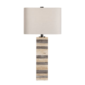 Crestview Collection 28.5"H Whitlow Travertine Table Lamp - Elegant Hand-hewn Marble Design With Oatmeal Shade & 3-way Bulb   Cvazmb019