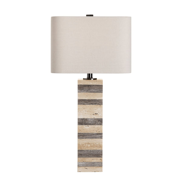 Crestview Collection 28.5"H Whitlow Travertine Table Lamp - Elegant Hand-hewn Marble Design With Oatmeal Shade & 3-way Bulb   Cvazmb019