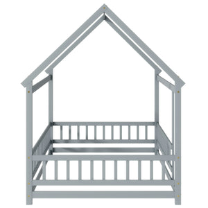 English Elm Full Size House Bed Frame With Roof, Safety Guardrails, Grey Finish - Perfect For Kids' Room Fun! W504P286407