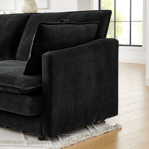English Elm Modern Sectional Convertible Sofa with Ottoman, Oversized L-Shaped 4-Seater Towel Fabric Comfort Black W1413S00080