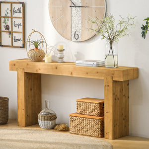 English Elm 63" Solid Wood Console Table Natural Rustic Farmhouse Sofa Table 63-inch Narrow Entryway Shelf W3306P318704