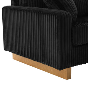 English Elm Modern Corduroy Upholstered Loveseat Sofa with Pocket Springs and Four Accent Pillows Black N763S000040B