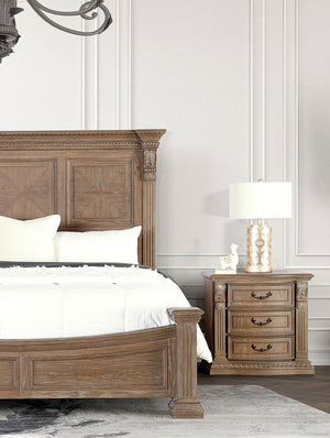 English Elm Luxurious Weathered Oak Nightstand 31"W x 18"D x 30"H Vintage Curved Moldings Rustic Bedroom Charm B2741P406855