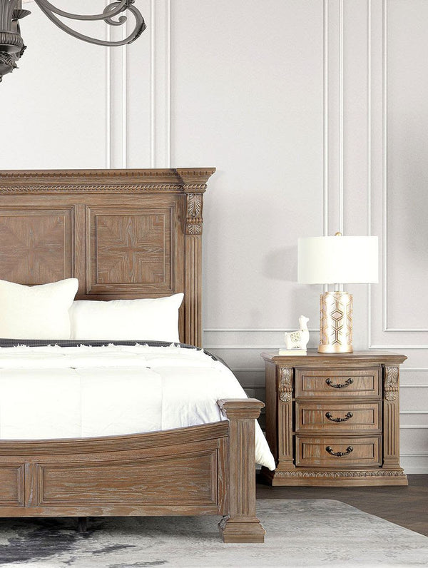 English Elm Luxurious Weathered Oak Nightstand 31"W x 18"D x 30"H Vintage Curved Moldings Rustic Bedroom Charm B2741P406855