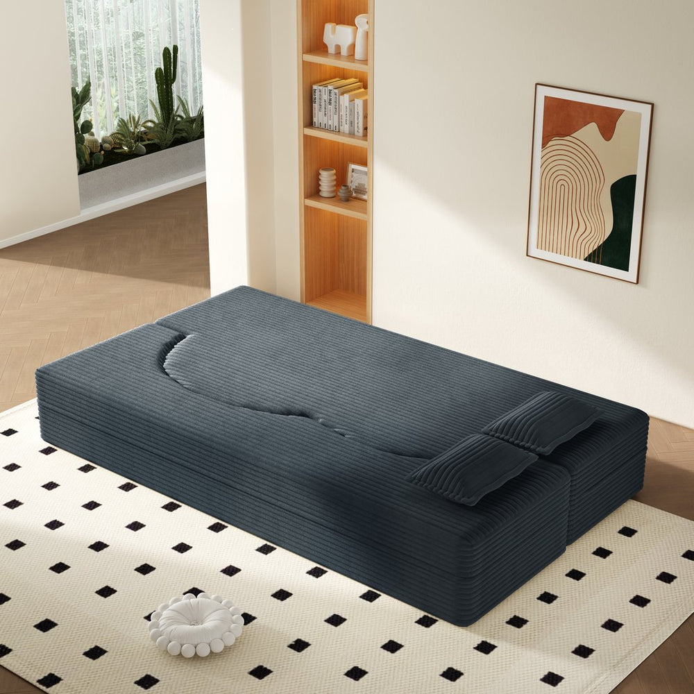 English Elm Modern Corduroy Floor Sofa Foldable Twin Sleeper Foam Filled for Dorms and Playrooms Dark Grey W1885P446607