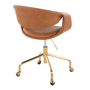 English Elm Task Chair with Chrome Five Star Base Grey Fabric Seat for Modern Home Office Use Camel,Gold B202P474186