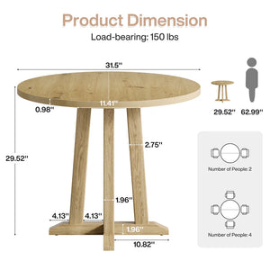 English Elm Compact Round Wood Dining Table Natural Grain Finish Seats Four Small Space Apartment T3971P447630