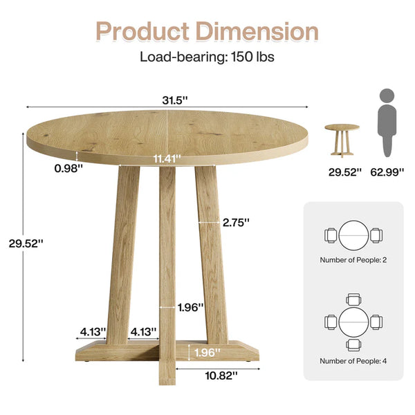 English Elm Compact Round Wood Dining Table Natural Grain Finish Seats Four Small Space Apartment T3971P447630