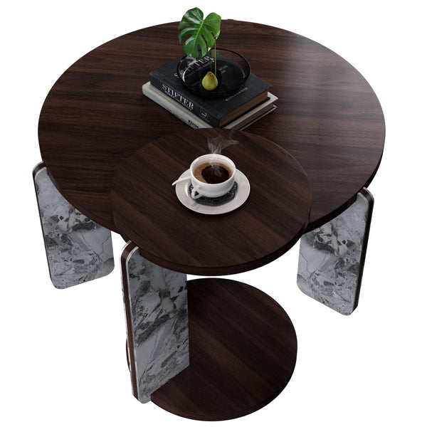 English Elm Set of 2 Round Sintered Stone Nesting Tables Sleek Modern Accent for Living Rooms W2899P405895