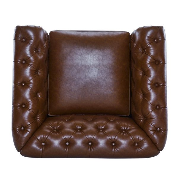 English Elm Christopher Knight Home® - Chesterfield Swivel Club Chair with Deep Button Tufting, Nailhead Trim, 360° Metal Swivel Comfort Dark Brown 39.25 L x 33.85 W x 27.85 H N776P195601D