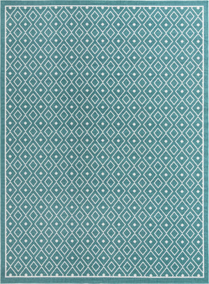 Unique Loom Outdoor Trellis Kafes Machine Made Geometric Rug Teal, Ivory 9' 0" x 12' 2"