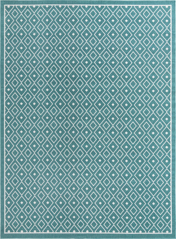Unique Loom Outdoor Trellis Kafes Machine Made Geometric Rug Teal, Ivory 9' 0" x 12' 2"