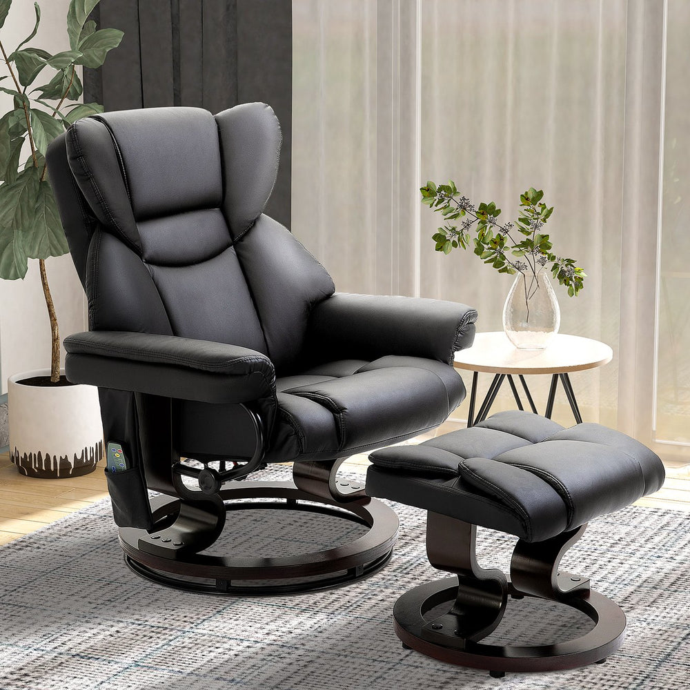 English Elm Homcom Massage Recliner Chair With Ottoman, 10 Vibration Points, 360° Swivel, Faux Leather Comfort W2225P217951