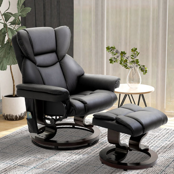English Elm Homcom Massage Recliner Chair With Ottoman, 10 Vibration Points, 360° Swivel, Faux Leather Comfort W2225P217951