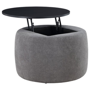 English Elm Reeves Plush Grey Chenille Round Lift-Top Storage Ottoman with Engineered Wood Top, Compact Elegance B062P299971