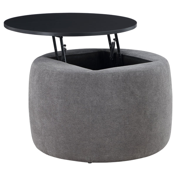 English Elm Reeves Plush Grey Chenille Round Lift-Top Storage Ottoman with Engineered Wood Top, Compact Elegance B062P299971