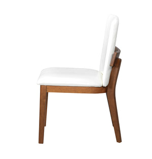 English Elm Modern Ergonomic PU Leather Dining Chairs Set of 2 with Reinforced Lumbar Support, Compact Style & Comfort White+Walnut N842P299016H