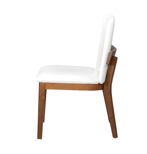 English Elm Modern Ergonomic PU Leather Dining Chairs Set of 2 with Reinforced Lumbar Support, Compact Style & Comfort White+Walnut N842P299016H