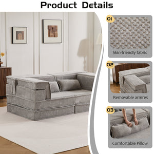 English Elm Compression Modular Floor Sofa Bed - Versatile, No Assembly, Soft Fleece, Memory Foam Loveseat, Light Grey W3723P377153
