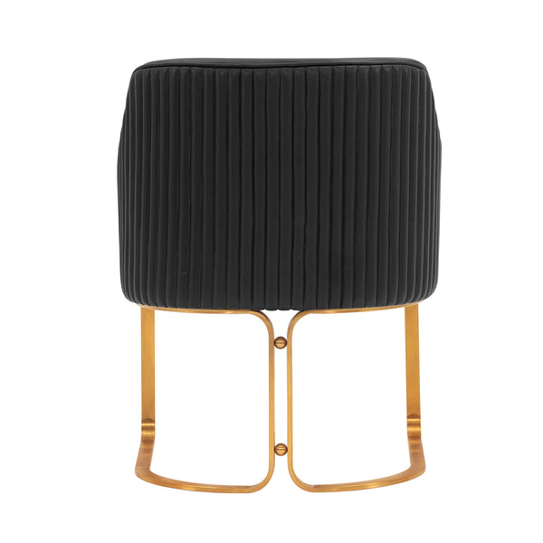English Elm Raya Solid Wood Vegan Leather Dining Chair with Gold Geometric Base, Ribbed Back & High-Density Foam Black B365P397724