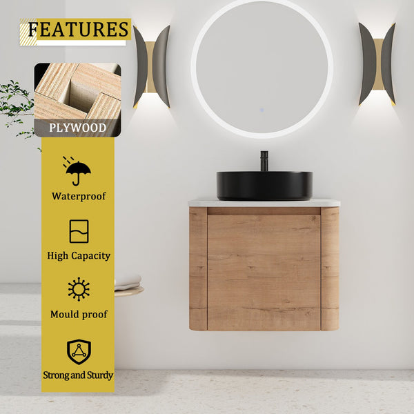 English Elm 24'' Wall-Mounted Bathroom Vanity With Ceramic Sink, Soft-Close Door & Space-Saving Design For Elegance W999S00393
