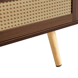 English Elm Pe Rattan Coffee Table With Sliding Storage Door, Solid Wood Legs, Modern Walnut Finish For Living Room W1265P236868-GIGA