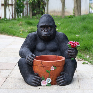 English Elm Outdoor Chimpanzee Resin Garden Statue with Built-in Planter for Patio Decor W5398P455473