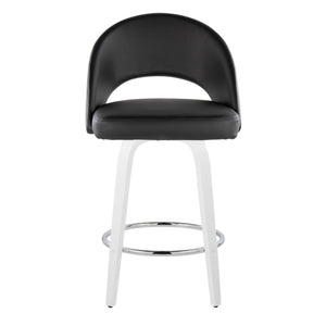 English Elm Fixed-height Swivel Counterstools Faux Leather Padded Seat Chrome Footrest Set of 2 Black B202S01846