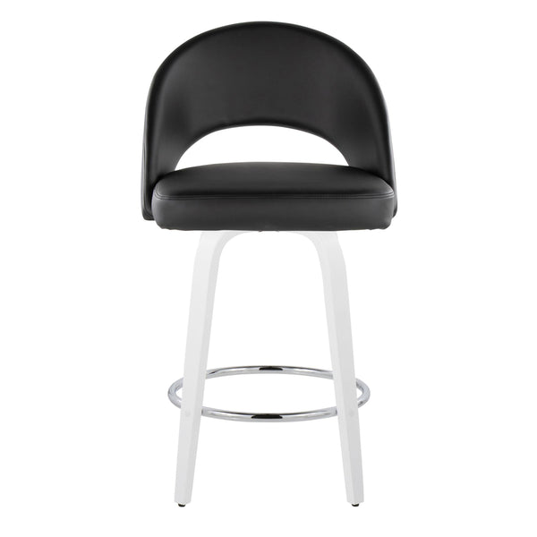 English Elm Fixed-height Swivel Counterstools Faux Leather Padded Seat Chrome Footrest Set of 2 Black B202S01846