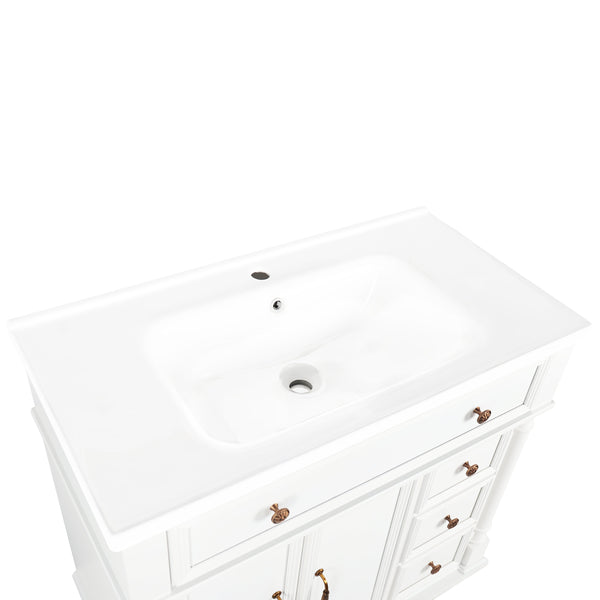 English Elm 35.6" Freestanding Bathroom Vanity with Roman Column Base and Ceramic Integrated Sink W1801S00009