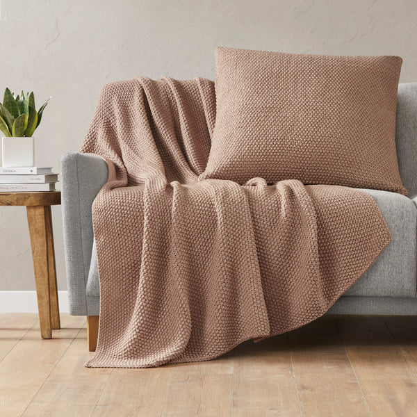 JLA Home INK+IVY - Euro Plush Knit Pillow Cover — Ultra-Soft Acrylic Euro Size with Hidden Zipper, Machine Washable Cozy Texture Brown II21-1307