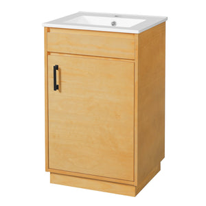 English Elm 20-inch Farmhouse Bathroom Vanity with Ceramic Sink, Freestanding Single Cabinet, Soft-Close Door, Adjustable Shelf, Natural Wood-Grain Finish N710P334910P