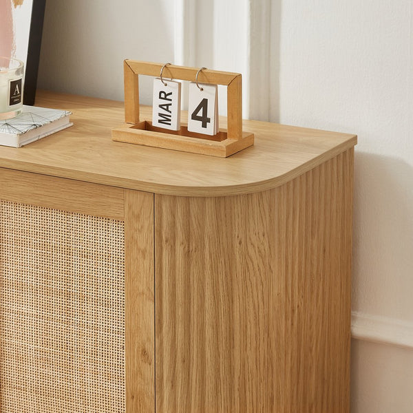 English Elm 64-Inch Wave-Shaped Tv Stand With Rattan Doors – Modern Storage Cabinet For Living Room & Bedroom W1162P309023