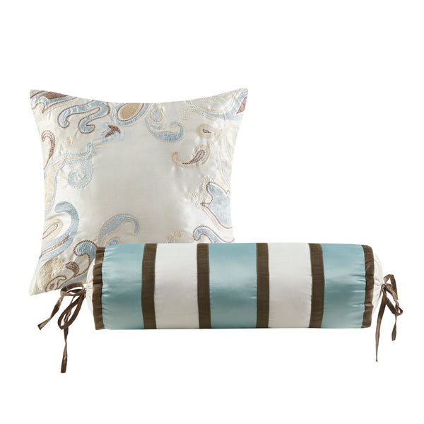 English Elm 5 Aubrey Reversible Jacquard 5-Piece Bedspread Set King with Paisley Weave, Taupe Blue Sheen Accent Blue+Brown 22.83 L x 17.72 W x 12.2 H B03597490