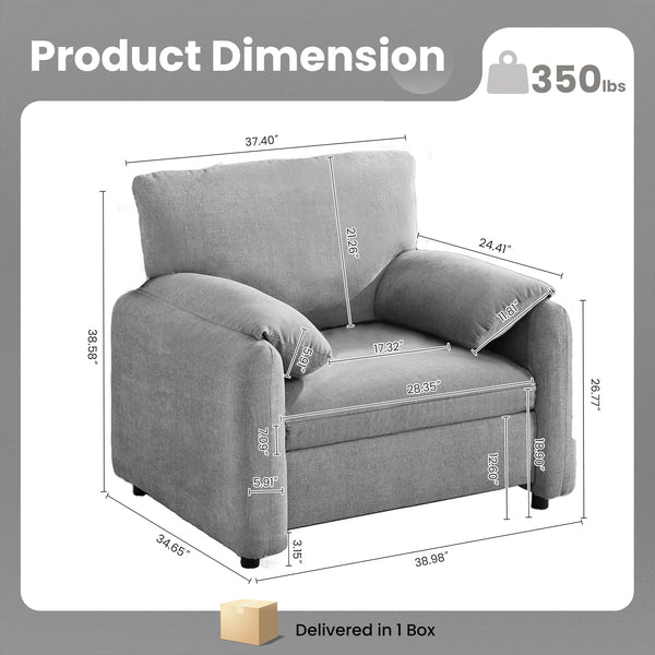English Elm Modern Chenille Oversized Accent Chair with Thick Spring Cushion, Bread-Style Armrests, Grey, Cozy Reading Sofa (38") W1521P331584