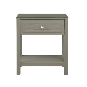 English Elm Dario Contemporary End Table with Tempered Glass Top Open Shelf and Storage Drawer Taupe B2749P413401