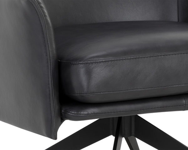 Sunpan Crosby Swivel Lounge Chair - Luxurious Italian Leather, Stylish Black Steel Legs, Modern Comfort Design Alpine Black Leather