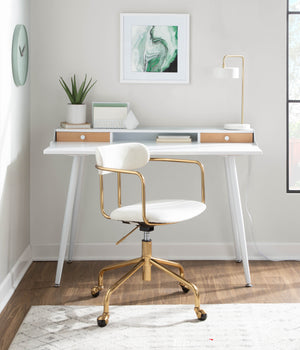 English Elm Desk with Powder-coated Steel Legs and Natural Wood Accents for Modern Home Office B202P471628