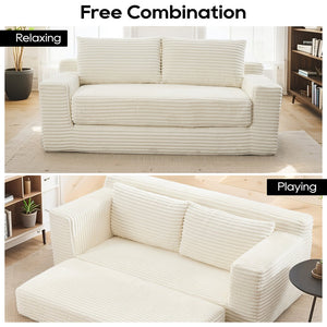 English Elm Loveseat Convertible Corduroy Sofa Bed with Memory Foam Steel Frame for Small Spaces Beige W2959P425088