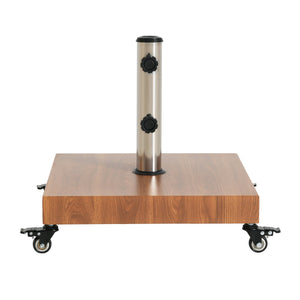 English Elm Malibu Concrete Filled Iron Umbrella Base with Wood Grain Finish and Locking Wheels N775P407244N
