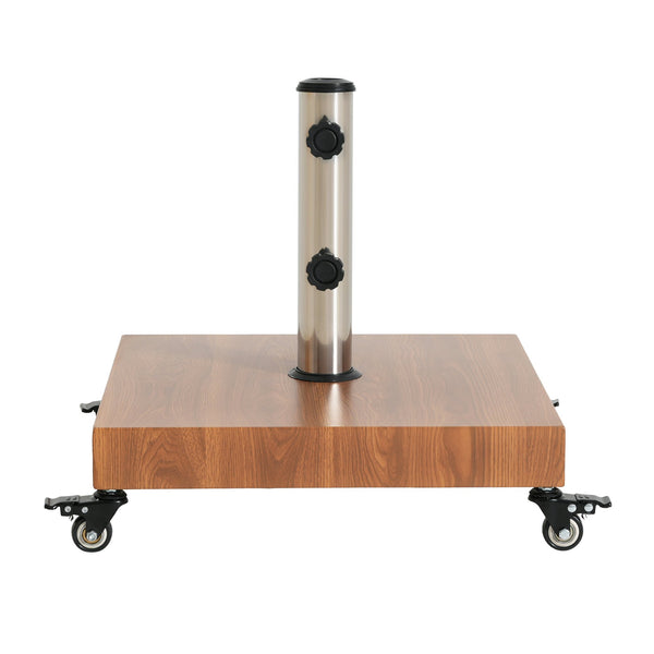 English Elm Malibu Concrete Filled Iron Umbrella Base with Wood Grain Finish and Locking Wheels N775P407244N