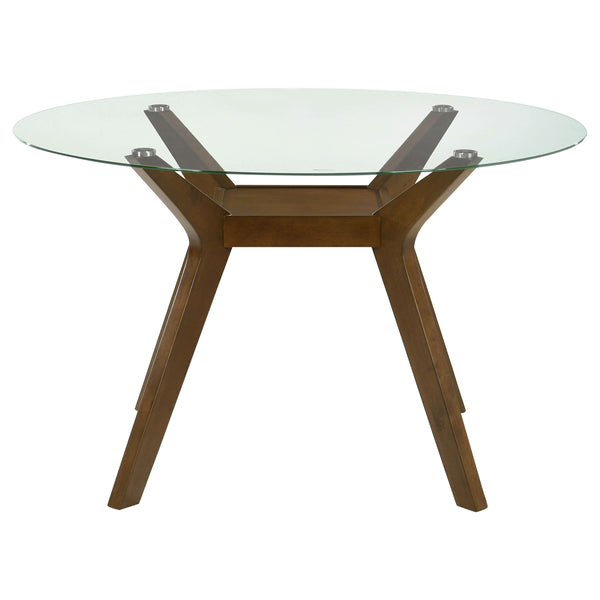 English Elm Flynn Round Tempered Glass and Rubberwood Dining Table Seats Four with Lower Shelf B062S01764