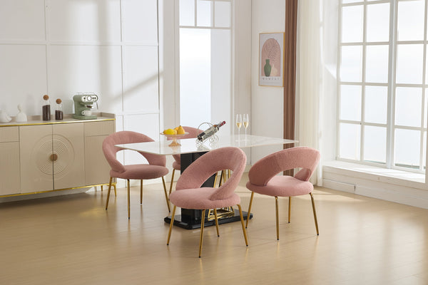 English Elm 061-Set Of 1 Plush Pink Teddy Fabric Dining Chair With Gold Legs - Ergonomic Design & Cozy Elegance W527P255486