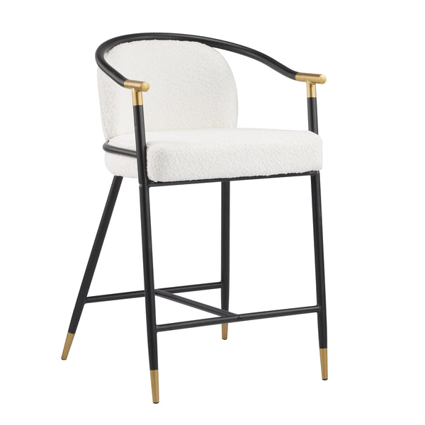 English Elm Christopher Knight Home® - 26" Upholstered Counter Stool Set of 2 with Bouclé Fabric and Iron Frame, Contemporary Comfort and Style Beige,Black,Gold N771P288863B