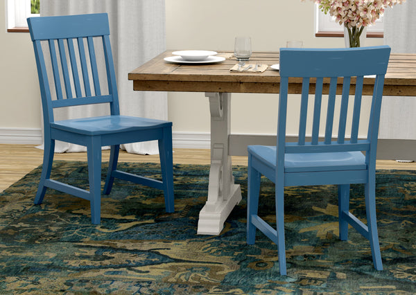 English Elm Wallace & Bay - Blue Slat Back Dining Chairs Set of 2 - Antique Farmhouse Solid Wood Seating, Easy-Care, 38"H B2709P212375