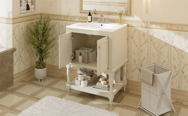 English Elm 24'' French Style Bathroom Vanity with Ceramic Sink Soft Close Cabinet and Drawer Beige N710P411341Y