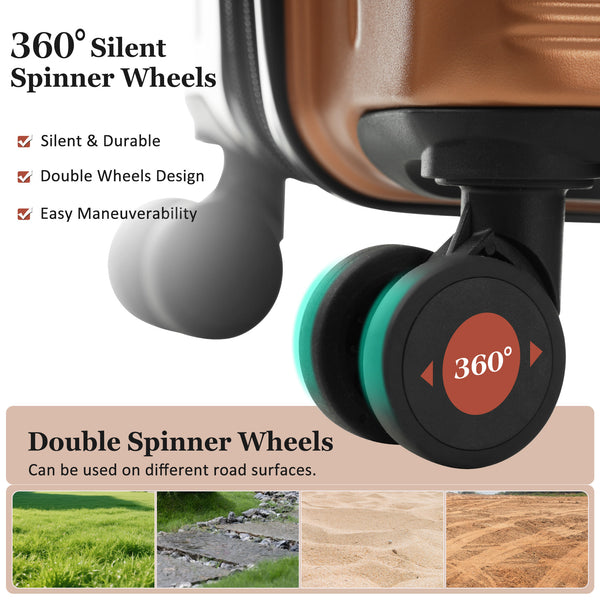 English Elm Luggage 5 Piece Hardside Abs Set with Front Access Carry on and Tsa Spinner Wheels Brown N732P391579O