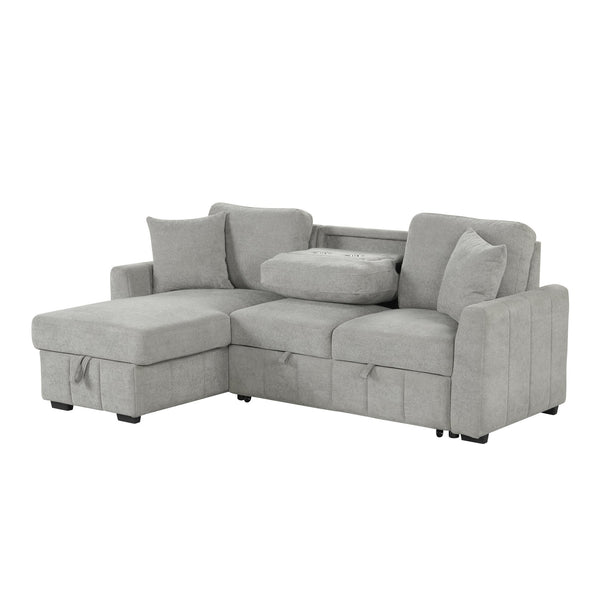 English Elm U_style Modular Sectional Sleeper Sofa with Storage Chaise and Cup Holders for Living Room Grey WY000467AAE