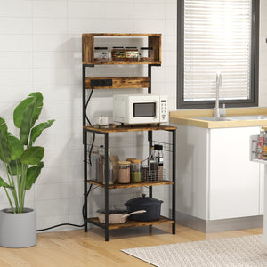 English Elm HOMCOM Mobile Kitchen Island Cart with Solid Wood Top, Drawer, Cabinet & Towel Rack for Dining Room Rustic Brown W2225P217421